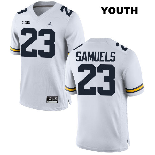 Youth NCAA Michigan Wolverines O'Maury Samuels #23 White Jordan Brand Authentic Stitched Football College Jersey FG25U72KR